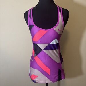 Nike Dri Fit Racerback Tank Top Shelf Bra Geometric Purple Stretch Womens Medium